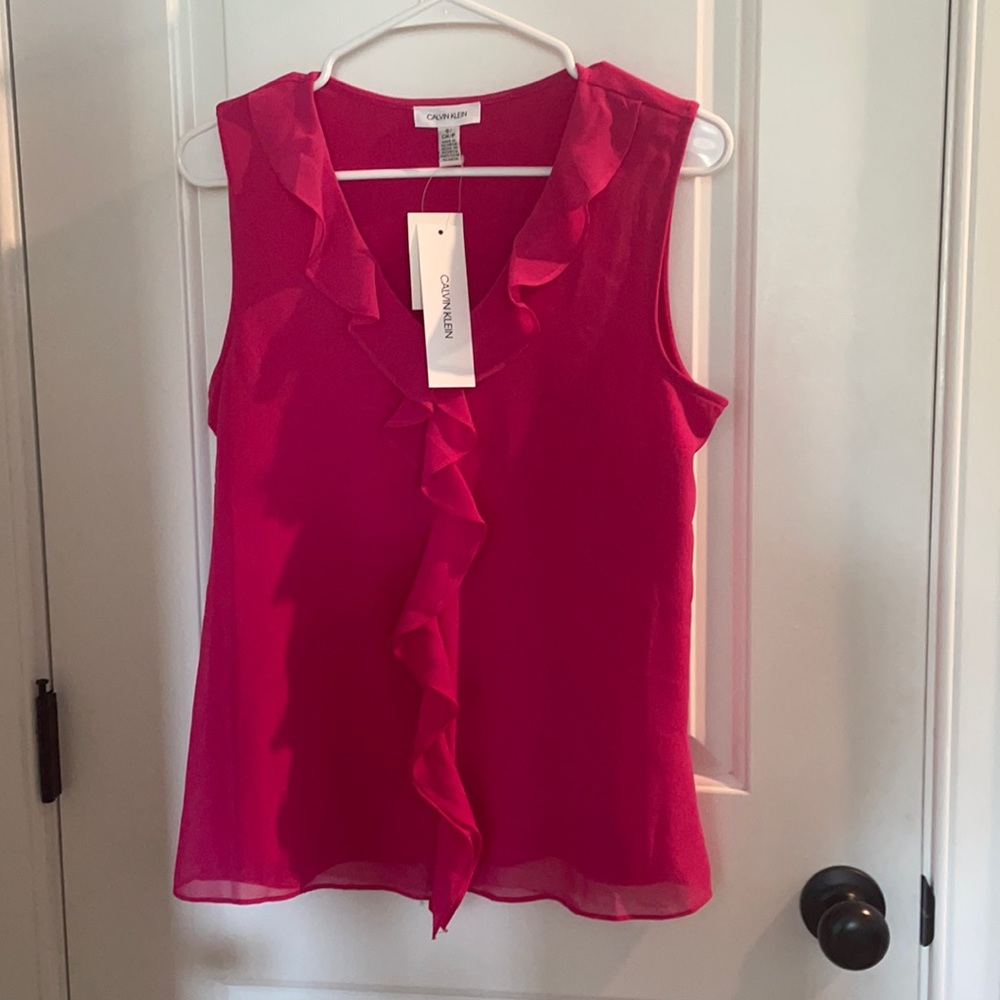 Size S. Calvin Klein hot pink ruffled tank top
